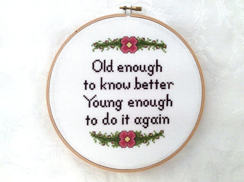 Old Enough To Know Better, Young Enough To Do It Again Cross Stitch Pattern